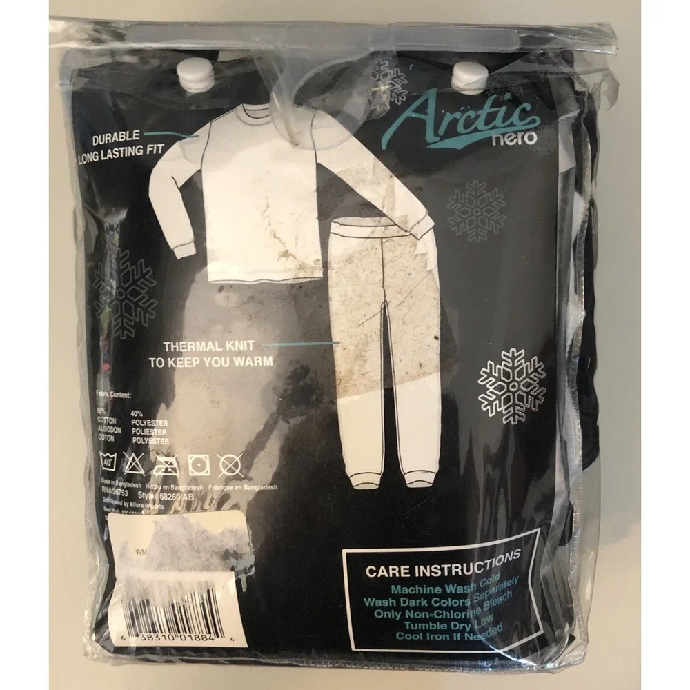 Arctic Hero Thermal Underwear Boys Size 12/14 White Black 2 Pack Set Waffle Knit